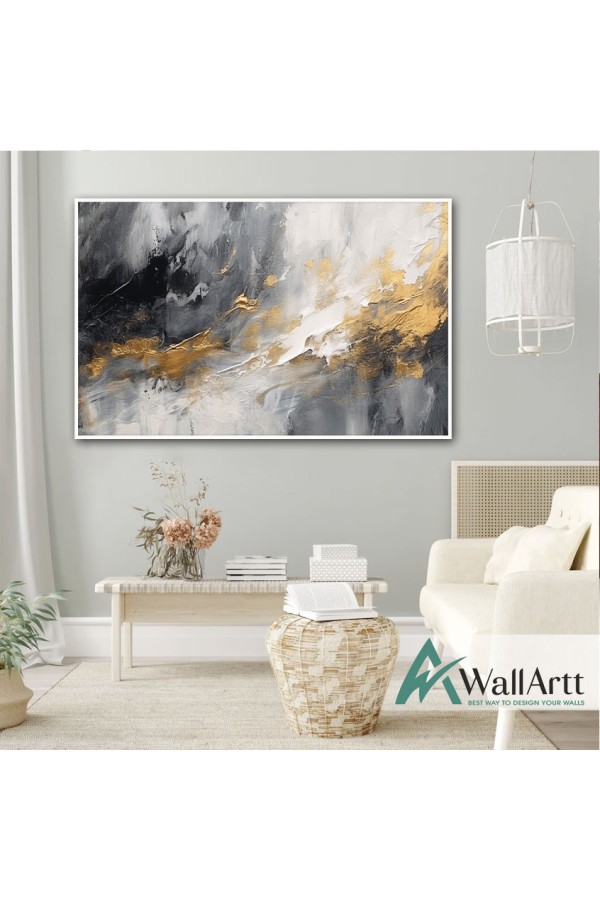 Gold Touches on Black n White 3d Heavy Textured Partial Oil Painting